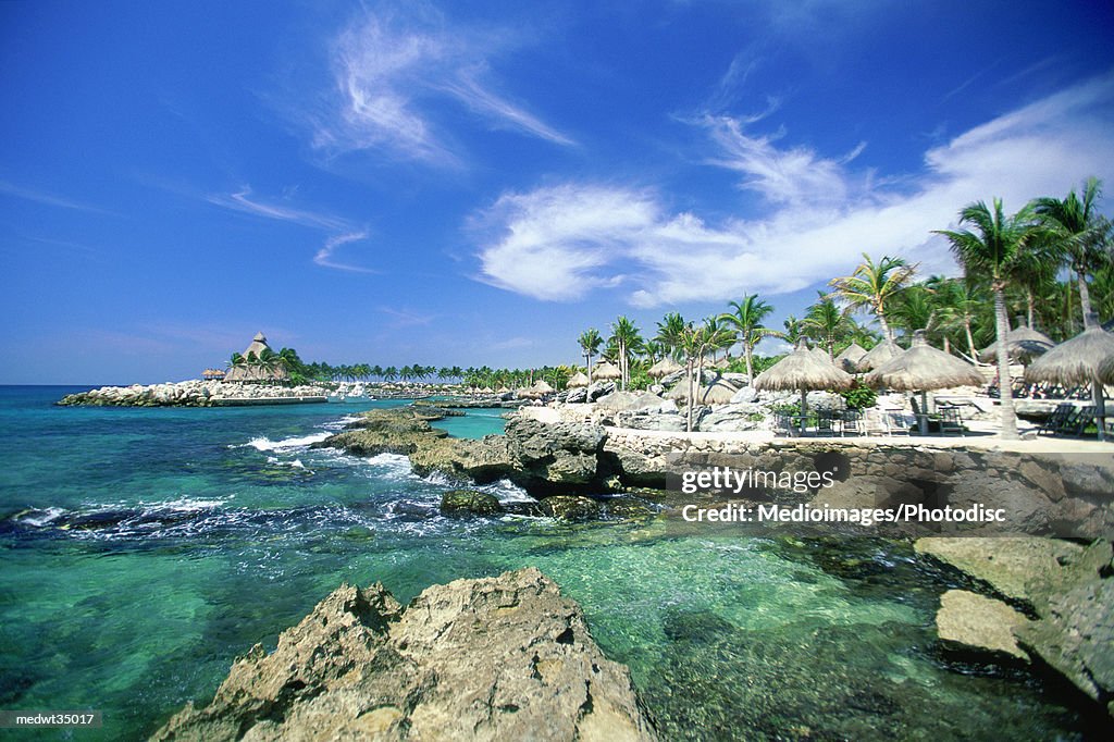 Mexico, Xcaret, Lagoon, Rock formation in the sea