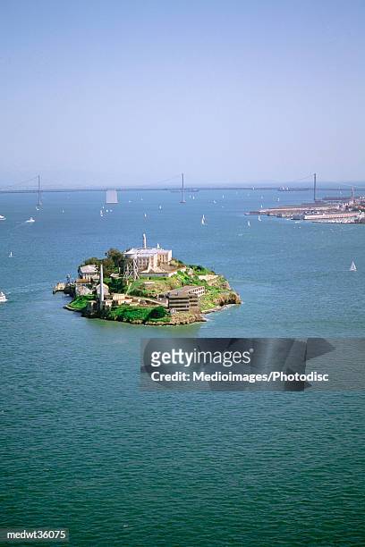 usa, california, san francisco, alcatraz island, aerial view of alcatraz island - francisco stock pictures, royalty-free photos & images