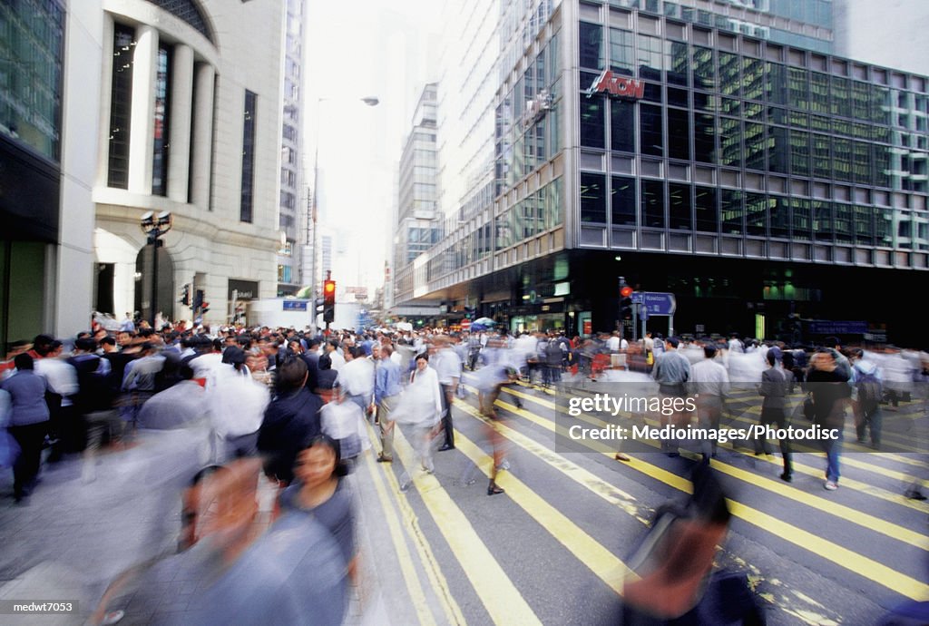 Blurred image of Hong Kong Central Business District, China, blurred motion, selective focus