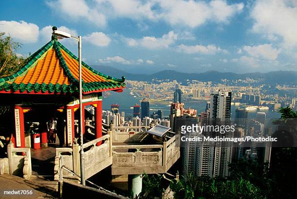 view of hong kong from victoria peak, china - sudeste da china imagens e fotografias de stock