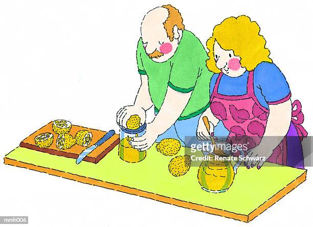 ilustrações, clipart, desenhos animados e ícones de mr. & mrs. making lemonade - carving knife