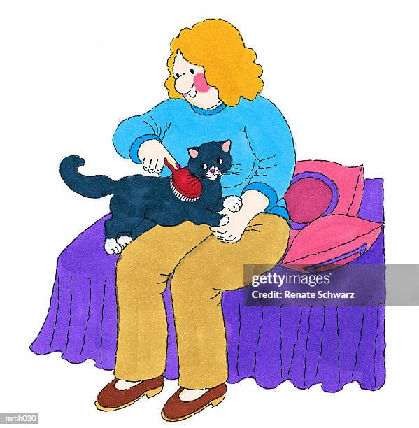 ilustrações, clipart, desenhos animados e ícones de mrs. grooming cat - schwarz