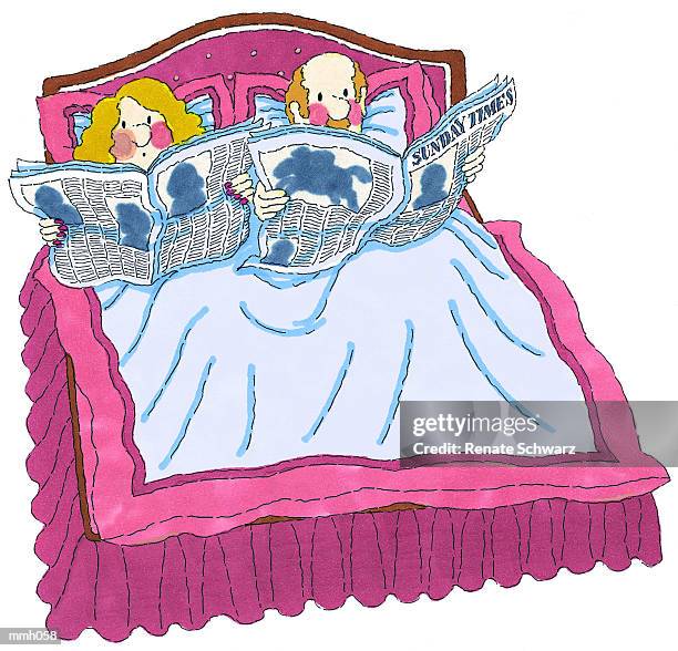 ilustraciones, imágenes clip art, dibujos animados e iconos de stock de mr. & mrs. reading newspapers - periódico de gran formato