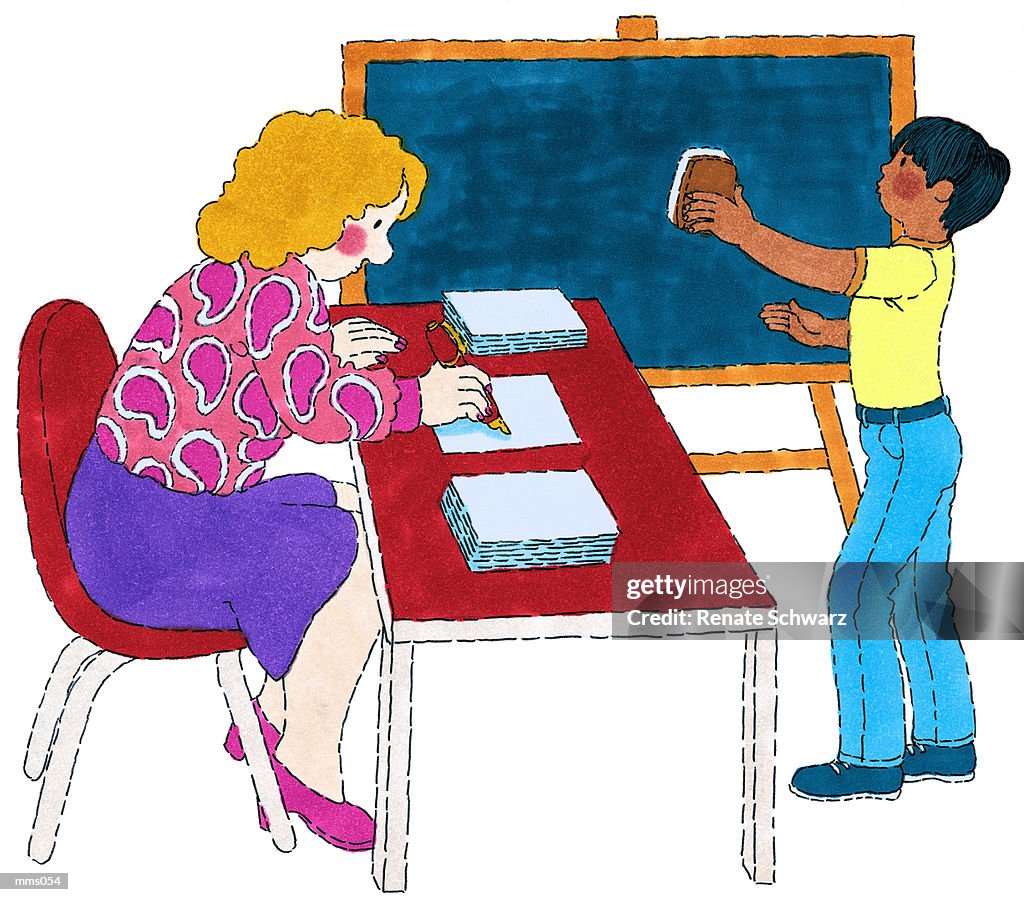 Student Cleaning Chalkboard High-Res Vector Graphic - Getty Images