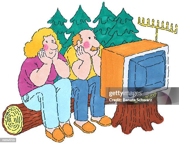 mr. & mrs. watching tv - schwarz stock illustrations