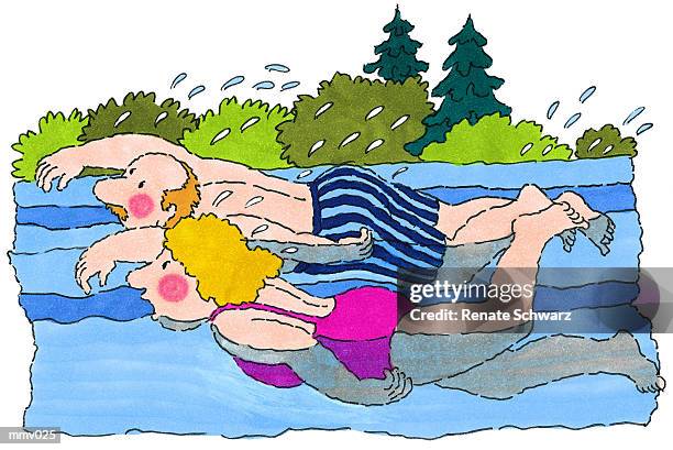 mr. & mrs. swimming - swimmer stock illustrations