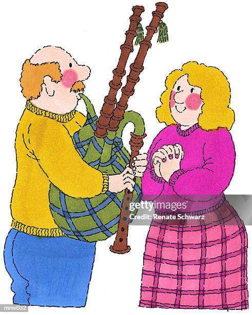 mr. playing bagpipes - schwarz stock illustrations