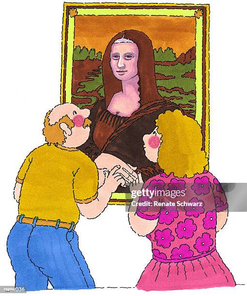 mr. & mrs. at the mona lisa - museum mona lisa stock illustrations