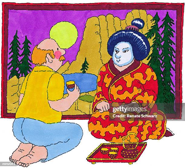 mr. at tea ceremony - tea ceremony stock illustrations