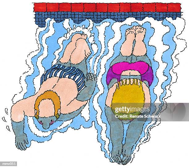 mr. & mrs. swimming in pool - swimmer full body cartoon stock illustrations