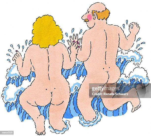 stockillustraties, clipart, cartoons en iconen met mr. & mrs. skinny-dipping - women skinny dipping