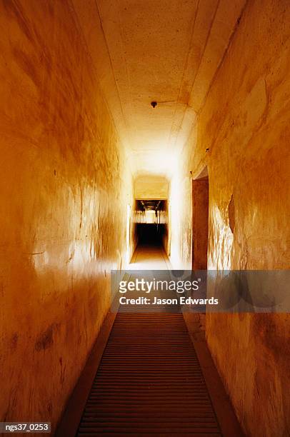 amber fort, jaipur, india. polished tunnel walls running along outer wall of the amber fort ruins - amber fort - fotografias e filmes do acervo