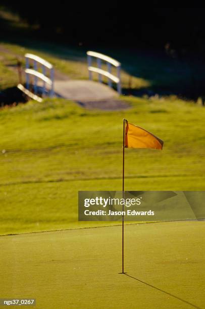 rockhampton, queensland, australia. a peaceful putting green and footbridge on a golf course. - rockhampton fotografías e imágenes de stock