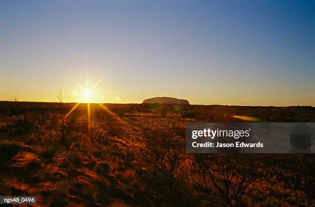 ayers rock, uluru national park, northern territory, australia. a view of ayers rock at sunset. - uluru kata tjuta national park stock pictures, royalty-free photos & images