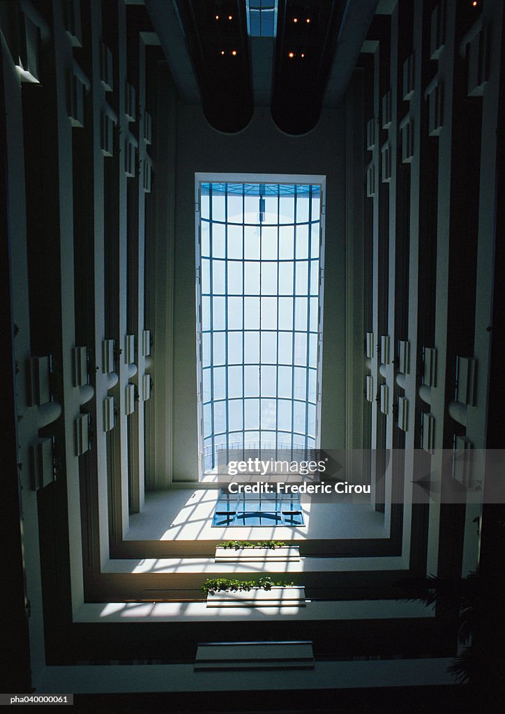 Interior of modern building, low angle view