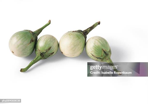 four white round eggplant, close-up - white eggplant stock pictures, royalty-free photos & images