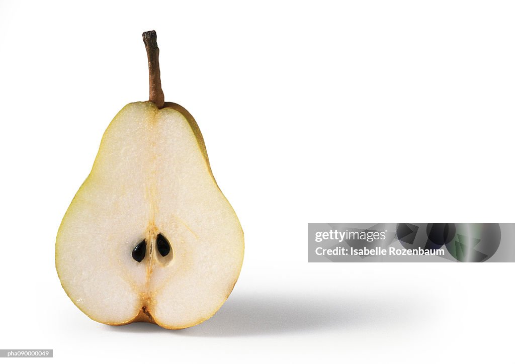 Half a pear, white background