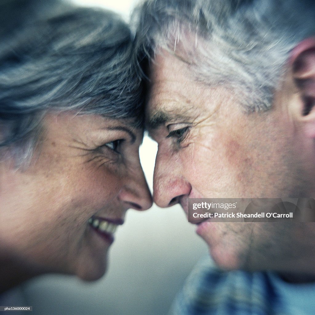 Profile of man and woman head to head and noses touching