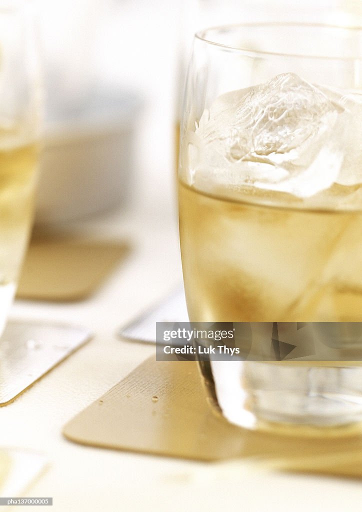 Drink made of alcohol with ice cubes.
