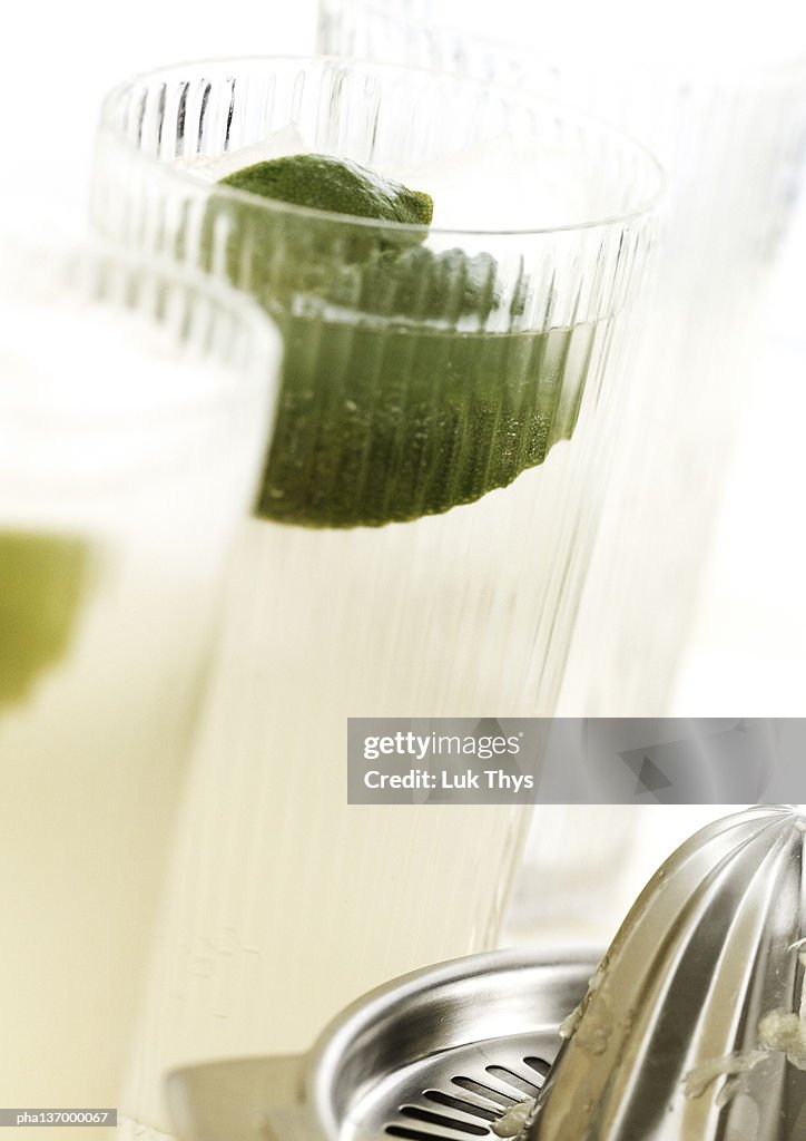 Cocktails with lime, close-up.