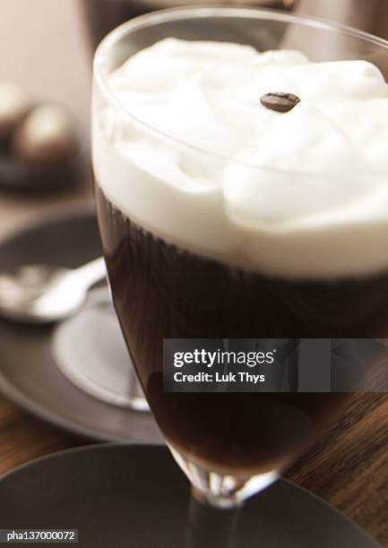 glass of irish coffee, close-up. - coffee drink stock pictures, royalty-free photos & images