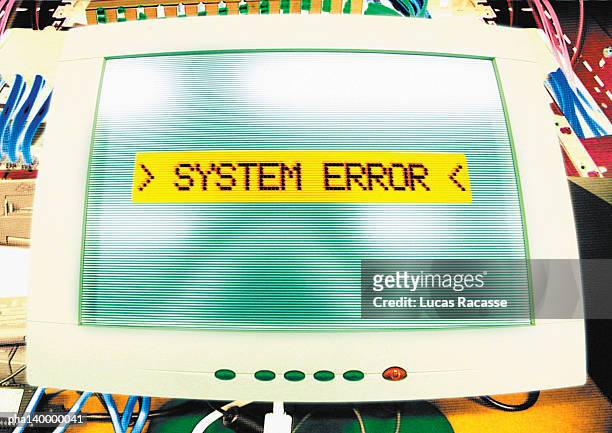 computer systems error message on screen, digital composite. - mistake foto e immagini stock