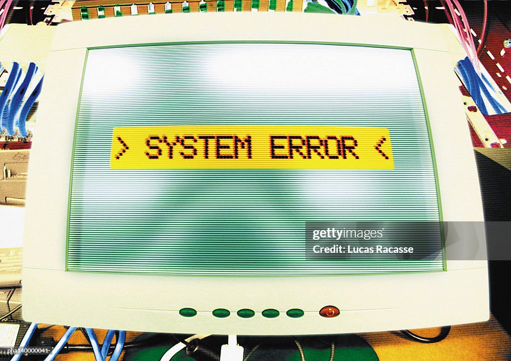 Computer systems error message on screen, digital composite.