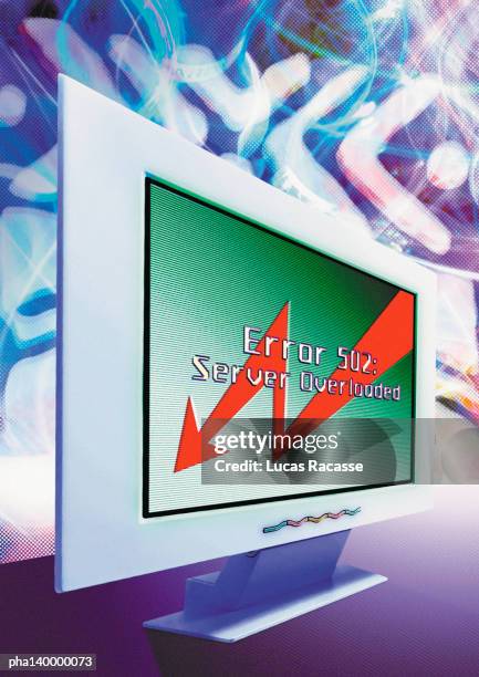 computer, server overload message on screen, digital composite. - computer message stock pictures, royalty-free photos & images