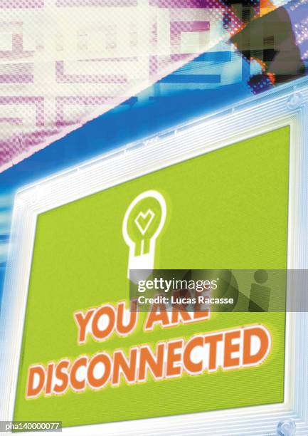 computer, you are disconnected message on screen, digital composite. - computer message stock pictures, royalty-free photos & images