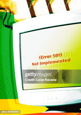 Computer, Not Implemented message on screen, digital composite. Computer, Not Implemented message on screen, digital composite.