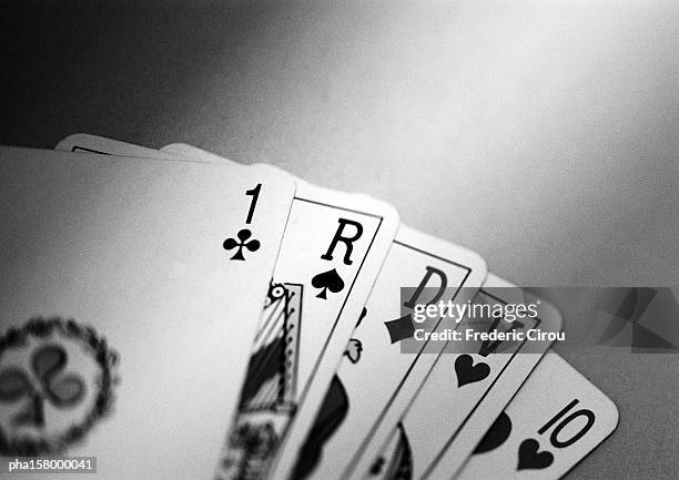 playing cards, b&w. - winning hand stock pictures, royalty-free photos & images