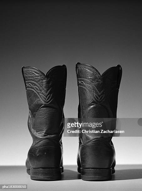 leather boots, close-up, b&w - black boot imagens e fotografias de stock