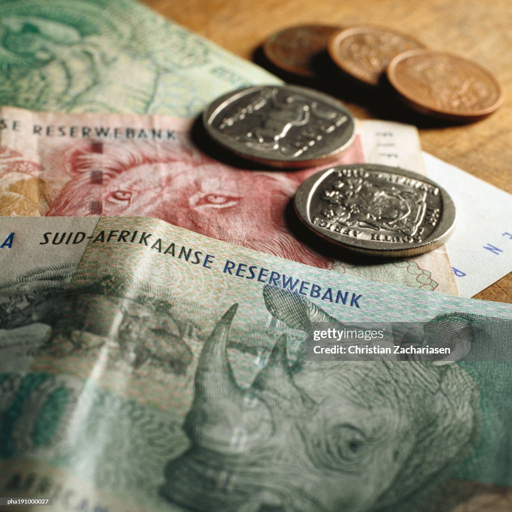 Paper money and coins.