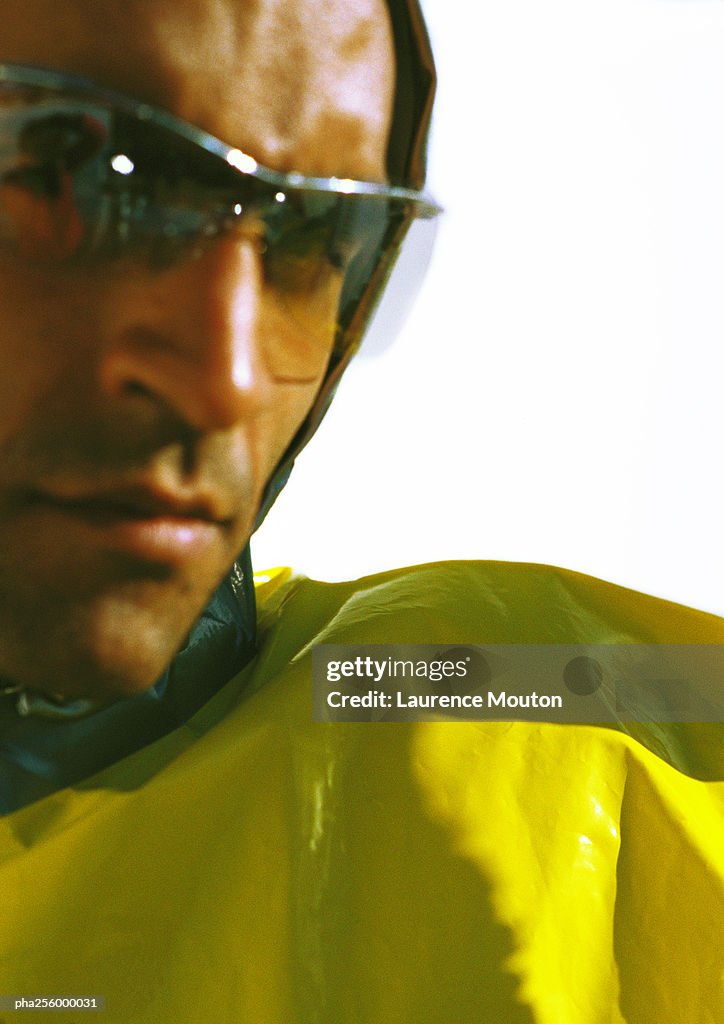 Man in protective suit, close-up
