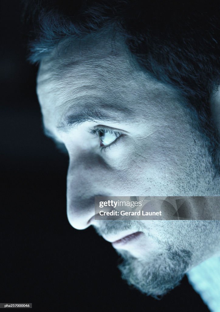 Man's face, side view, close-up