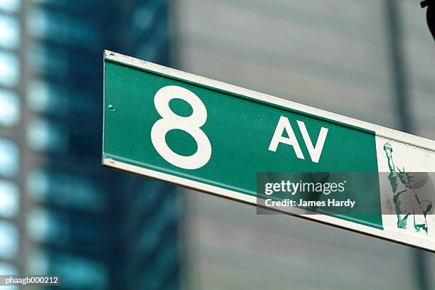 new york, manhattan, 8th avenue street sign, close-up - no8 stock pictures, royalty-free photos & images