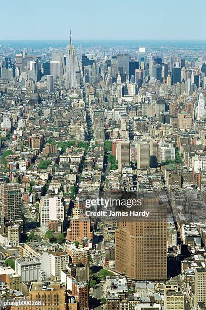 new york, manhattan, aerial view - manhattan foto e immagini stock