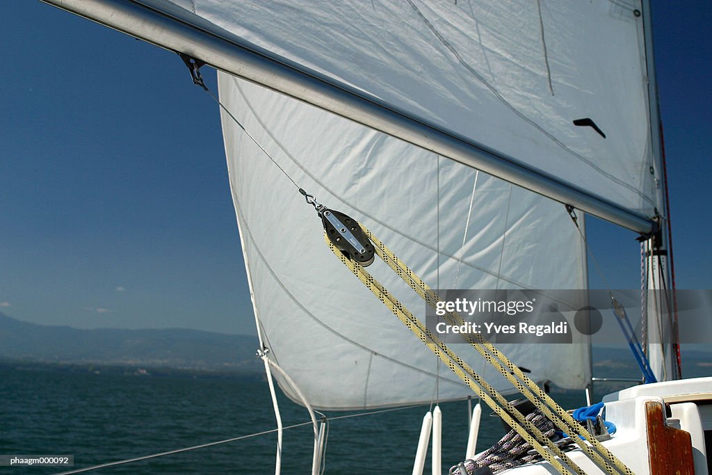 Switzerland, Lake Leman, sail boat, close-up