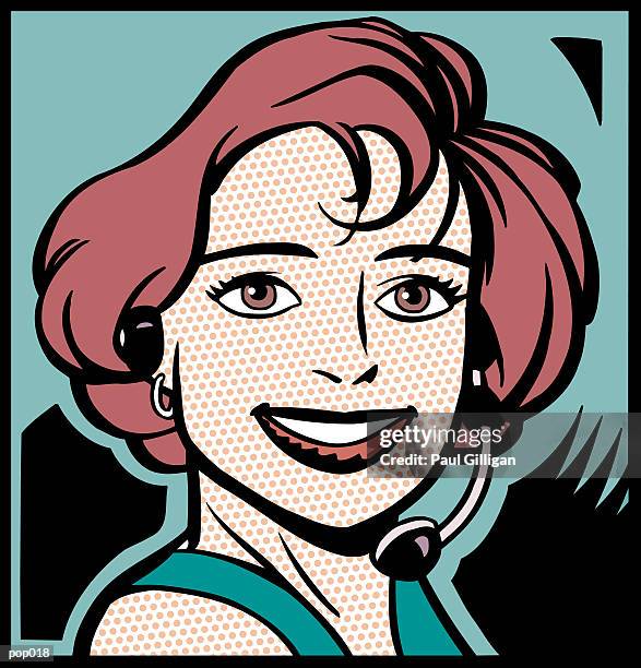 stockillustraties, clipart, cartoons en iconen met phone operator with headset - paul