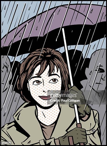 stockillustraties, clipart, cartoons en iconen met woman with umbrella - paul