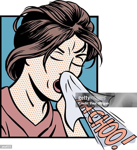 stockillustraties, clipart, cartoons en iconen met woman sneezing - paul