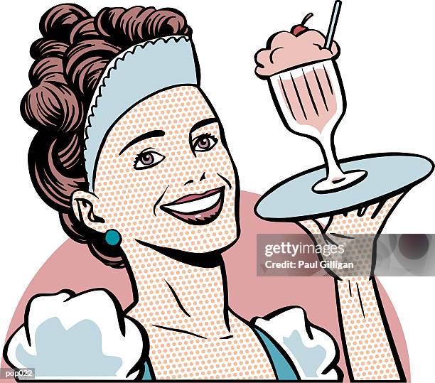 waitress with ice cream - paal stock illustrations