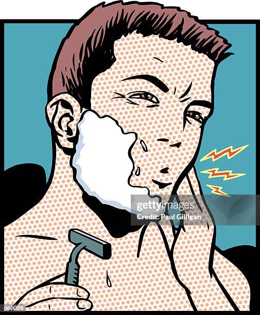 stockillustraties, clipart, cartoons en iconen met man shaving - paul