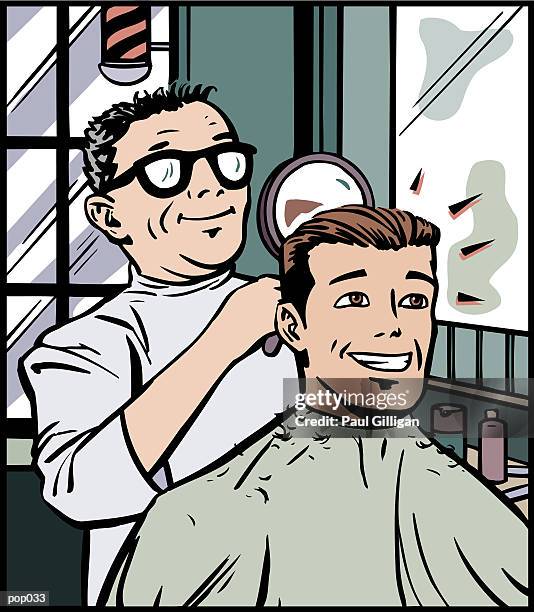 man getting haircut - paal stock illustrations