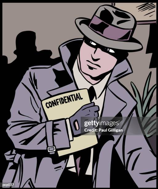 man with confidential papers - big brother orwellian concept stock illustrations