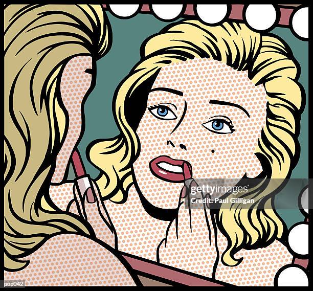 woman applying lipstick - applying makeup stock illustrations
