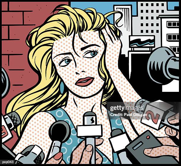 stockillustraties, clipart, cartoons en iconen met woman being interviewed - paul