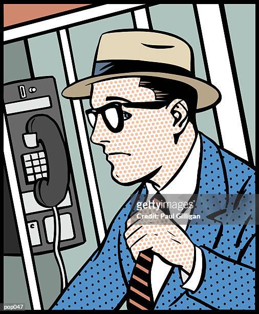 man in phone booth - paal stock illustrations
