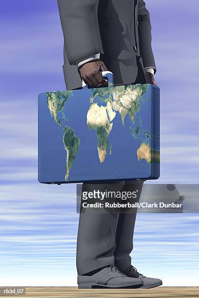 stockillustraties, clipart, cartoons en iconen met global briefcase carried by a business man - worldwide day of play and the carmelo anthony foundation san juan puerto rico