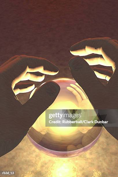 hands work at a glowing crystal ball - crystal stock-grafiken, -clipart, -cartoons und -symbole